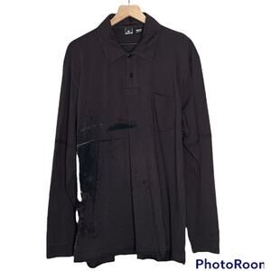 Oakley Long Sleeve Polo Henley Shirt 3 Button Black Gray Mens Painted Logo XL